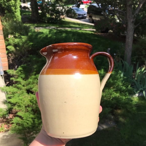 Antique pottery pitcher / jug 2-tone brown - Picture 2 of 4